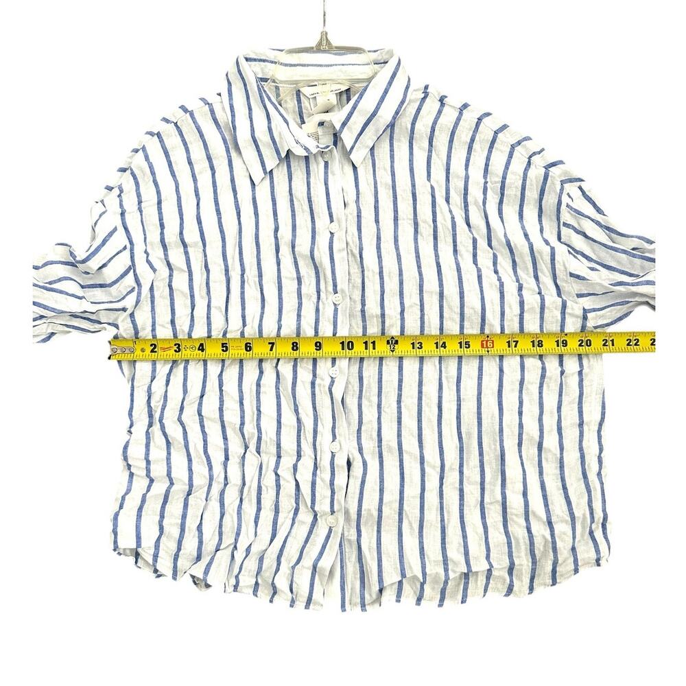 H&M Linen Blend Shirt top size medium blue white stripe NWT - Picture 6 of 12